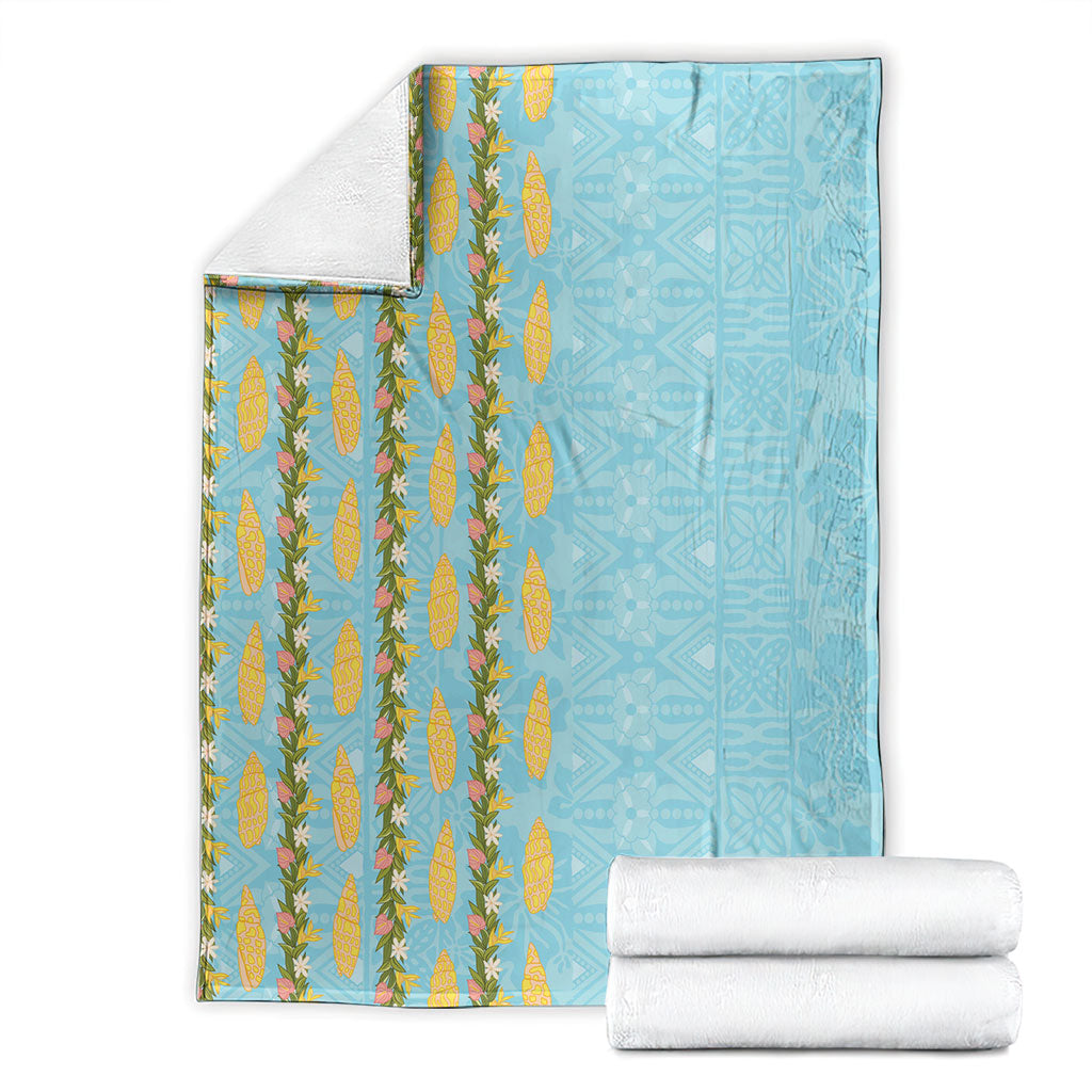 Hawaii Shell Tiare Anthurium Heliconia Lei Blanket With Tapa Pattern Baby Blue LT05 - Polynesian Pride