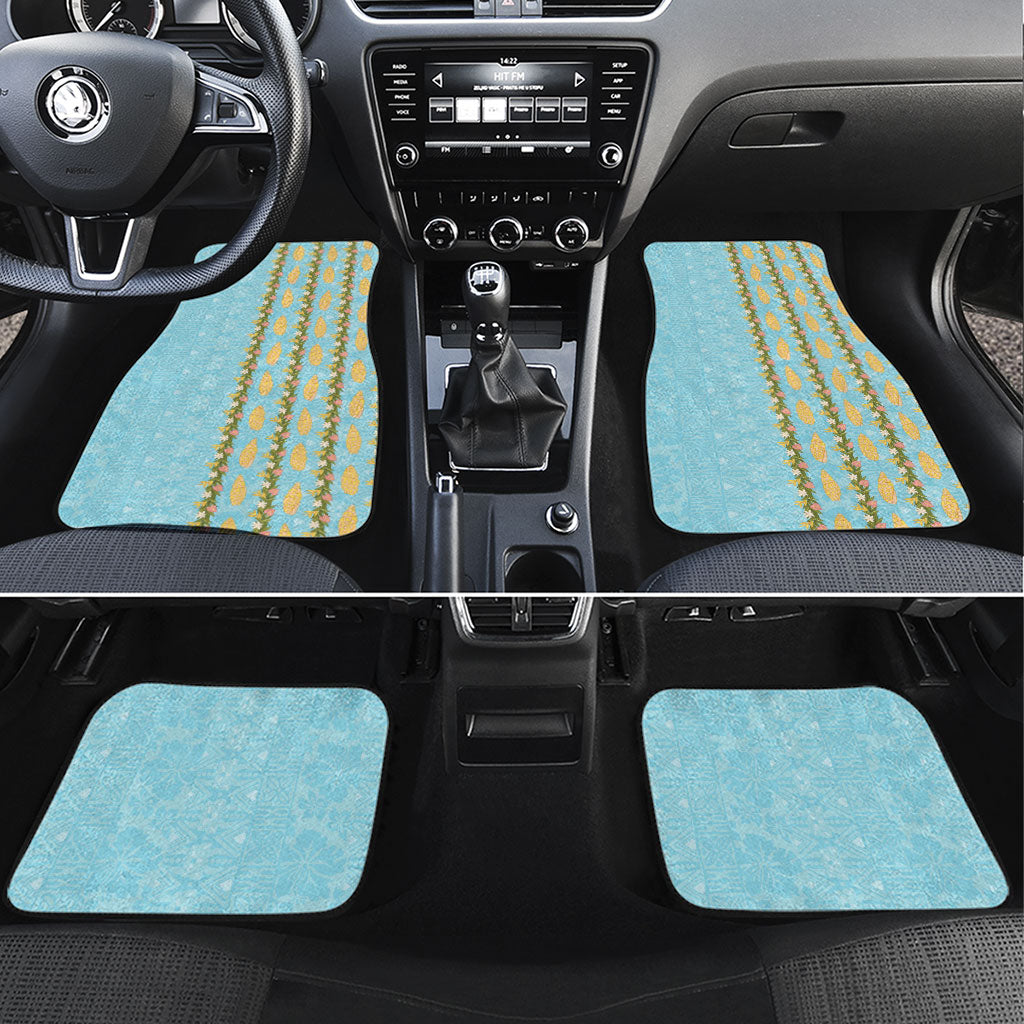 Hawaii Shell Tiare Anthurium Heliconia Lei Car Mats With Tapa Pattern Baby Blue LT05 Set 4pcs Blue - Polynesian Pride