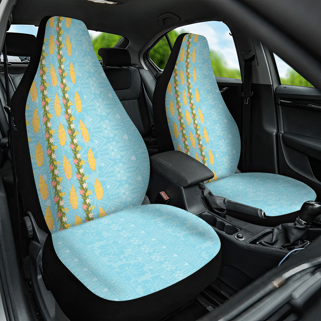 Hawaii Shell Tiare Anthurium Heliconia Lei Car Seat Cover With Tapa Pattern Baby Blue LT05 One Size Blue - Polynesian Pride