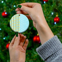Hawaii Shell Tiare Anthurium Heliconia Lei Ceramic Ornament With Tapa Pattern Baby Blue