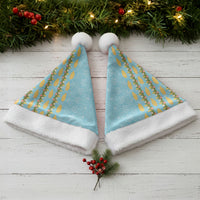 Hawaii Shell Tiare Anthurium Heliconia Lei Christmas Santa Hat With Tapa Pattern Baby Blue LT05 - Polynesian Pride