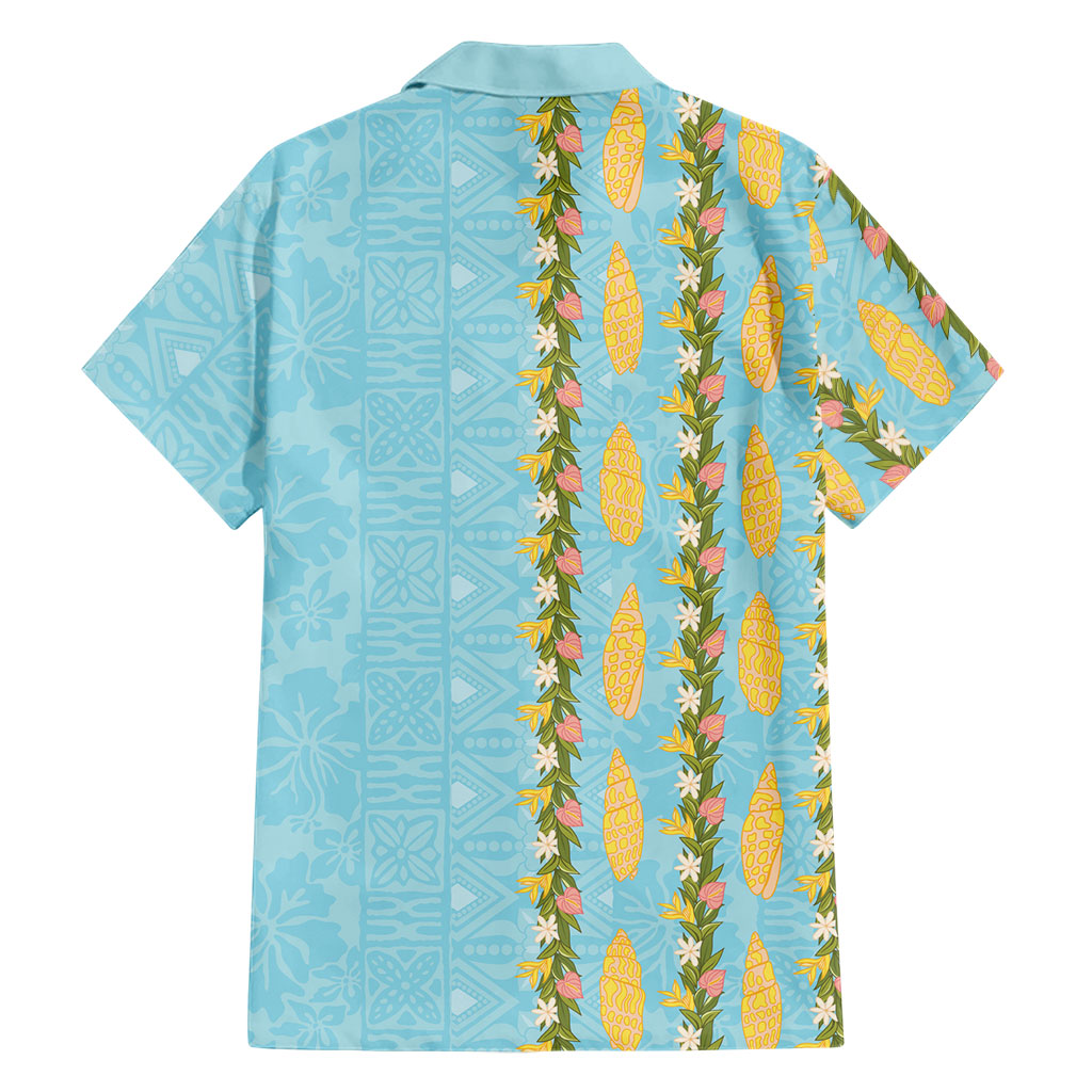 Hawaii Shell Tiare Anthurium Heliconia Lei Family Matching Tank Maxi Dress and Hawaiian Shirt With Tapa Pattern Baby Blue