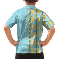 Hawaii Shell Tiare Anthurium Heliconia Lei Hawaiian Shirt With Tapa Pattern Baby Blue