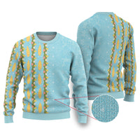 Hawaii Shell Tiare Anthurium Heliconia Lei Ugly Christmas Sweater With Tapa Pattern Baby Blue LT05 Blue - Polynesian Pride