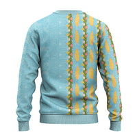 Hawaii Shell Tiare Anthurium Heliconia Lei Ugly Christmas Sweater With Tapa Pattern Baby Blue LT05 - Polynesian Pride