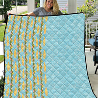 Hawaii Shell Tiare Anthurium Heliconia Lei Quilt With Tapa Pattern Baby Blue