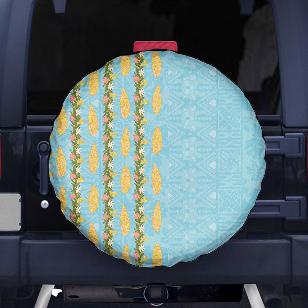 Hawaii Shell Tiare Anthurium Heliconia Lei Spare Tire Cover With Tapa Pattern Baby Blue LT05 No hole Blue - Polynesian Pride