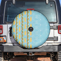 Hawaii Shell Tiare Anthurium Heliconia Lei Spare Tire Cover With Tapa Pattern Baby Blue