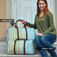 Hawaii Shell Tiare Anthurium Heliconia Lei Travel Bag With Tapa Pattern Baby Blue
