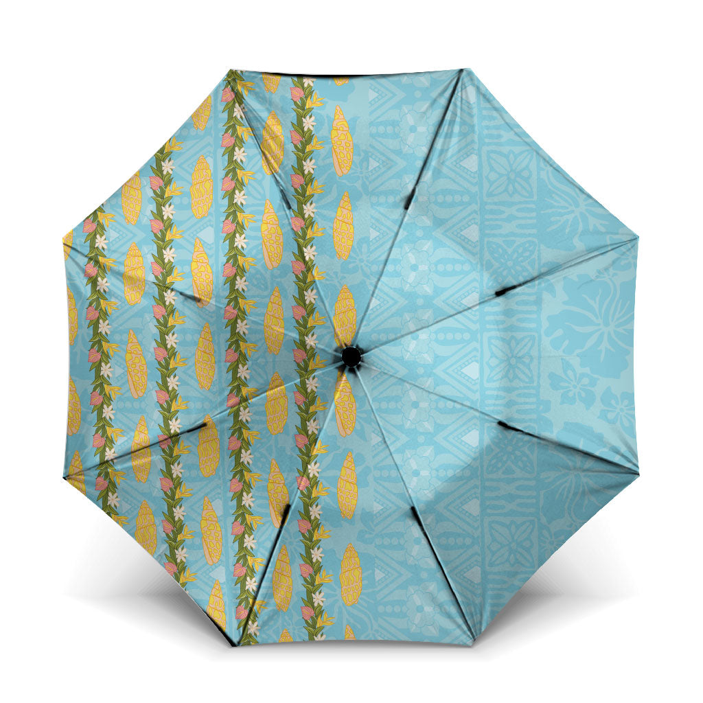 Hawaii Shell Tiare Anthurium Heliconia Lei Umbrella With Tapa Pattern Baby Blue LT05 One Size Folded 11.42 inch Opened Diameter 37.4 inch Blue - Polynesian Pride