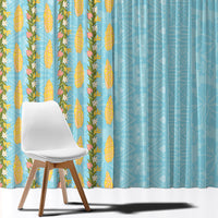 Hawaii Shell Tiare Anthurium Heliconia Lei Window Curtain With Tapa Pattern Baby Blue