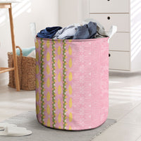 Hawaii Shell Tiare Anthurium Heliconia Lei Laundry Basket With Tapa Pattern Baby Pink