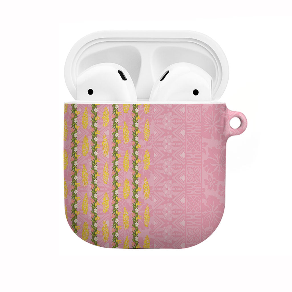 Hawaii Shell Tiare Anthurium Heliconia Lei AirPods Case With Tapa Pattern Baby Pink LT05 Pink - Polynesian Pride