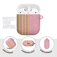 Hawaii Shell Tiare Anthurium Heliconia Lei AirPods Case With Tapa Pattern Baby Pink