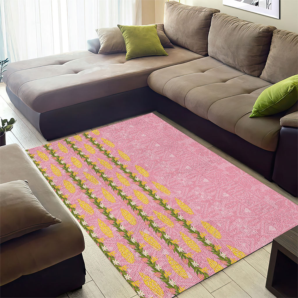 Hawaii Shell Tiare Anthurium Heliconia Lei Area Rug With Tapa Pattern Baby Pink