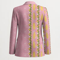 Hawaii Shell Tiare Anthurium Heliconia Lei Blazer With Tapa Pattern Baby Pink