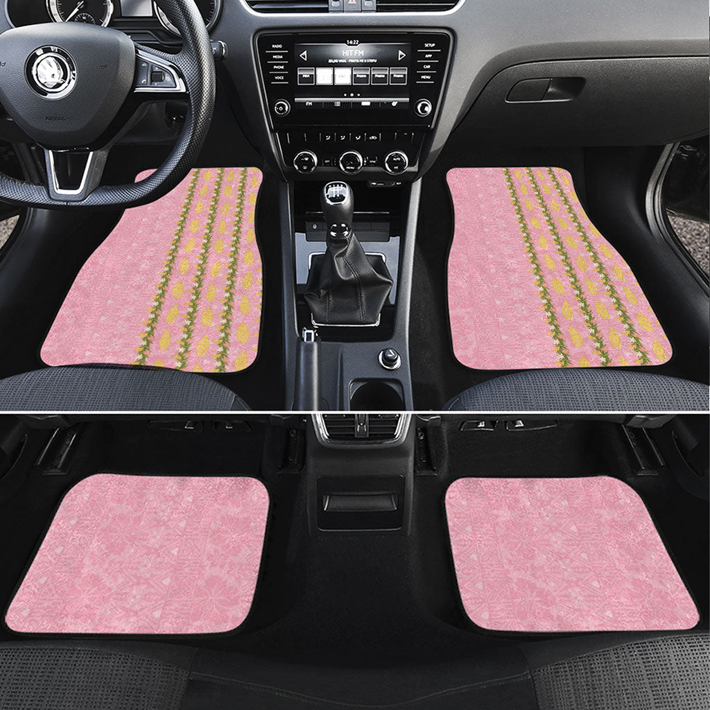Hawaii Shell Tiare Anthurium Heliconia Lei Car Mats With Tapa Pattern Baby Pink LT05 Set 4pcs Pink - Polynesian Pride