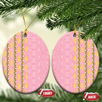 Hawaii Shell Tiare Anthurium Heliconia Lei Ceramic Ornament With Tapa Pattern Baby Pink