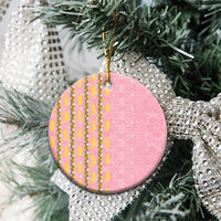Hawaii Shell Tiare Anthurium Heliconia Lei Ceramic Ornament With Tapa Pattern Baby Pink