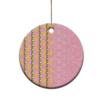 Hawaii Shell Tiare Anthurium Heliconia Lei Ceramic Ornament With Tapa Pattern Baby Pink