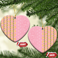 Hawaii Shell Tiare Anthurium Heliconia Lei Ceramic Ornament With Tapa Pattern Baby Pink