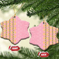 Hawaii Shell Tiare Anthurium Heliconia Lei Ceramic Ornament With Tapa Pattern Baby Pink