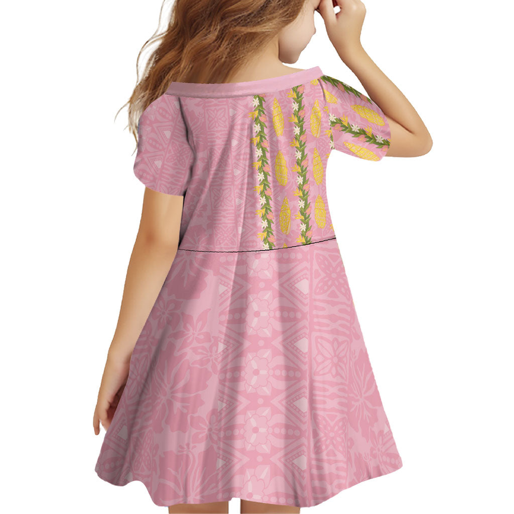 Hawaii Shell Tiare Anthurium Heliconia Lei Family Matching Mermaid Dress and Hawaiian Shirt With Tapa Pattern Baby Pink