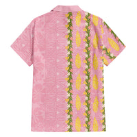 Hawaii Shell Tiare Anthurium Heliconia Lei Family Matching Mermaid Dress and Hawaiian Shirt With Tapa Pattern Baby Pink
