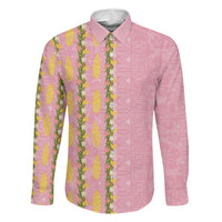 Hawaii Shell Tiare Anthurium Heliconia Lei Family Matching Mermaid Dress and Hawaiian Shirt With Tapa Pattern Baby Pink