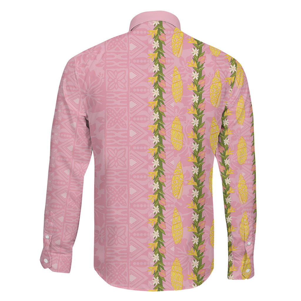 Hawaii Shell Tiare Anthurium Heliconia Lei Family Matching Mermaid Dress and Hawaiian Shirt With Tapa Pattern Baby Pink