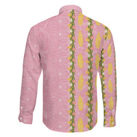 Hawaii Shell Tiare Anthurium Heliconia Lei Family Matching Short Sleeve Bodycon Dress and Hawaiian Shirt With Tapa Pattern Baby Pink