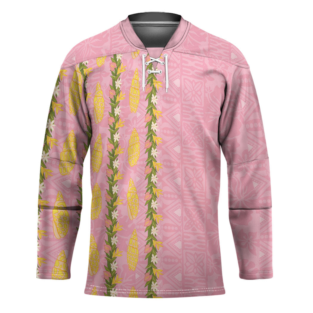 Hawaii Shell Tiare Anthurium Heliconia Lei Hockey Jersey With Tapa Pattern Baby Pink LT05 Unisex Pink - Polynesian Pride
