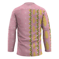 Hawaii Shell Tiare Anthurium Heliconia Lei Hockey Jersey With Tapa Pattern Baby Pink