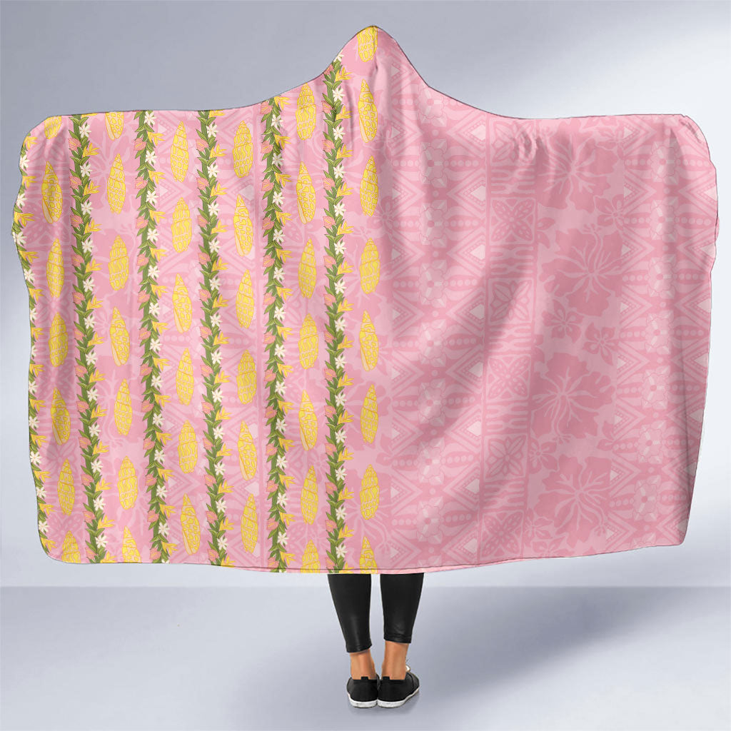Hawaii Shell Tiare Anthurium Heliconia Lei Hooded Blanket With Tapa Pattern Baby Pink LT05 One Size Pink - Polynesian Pride