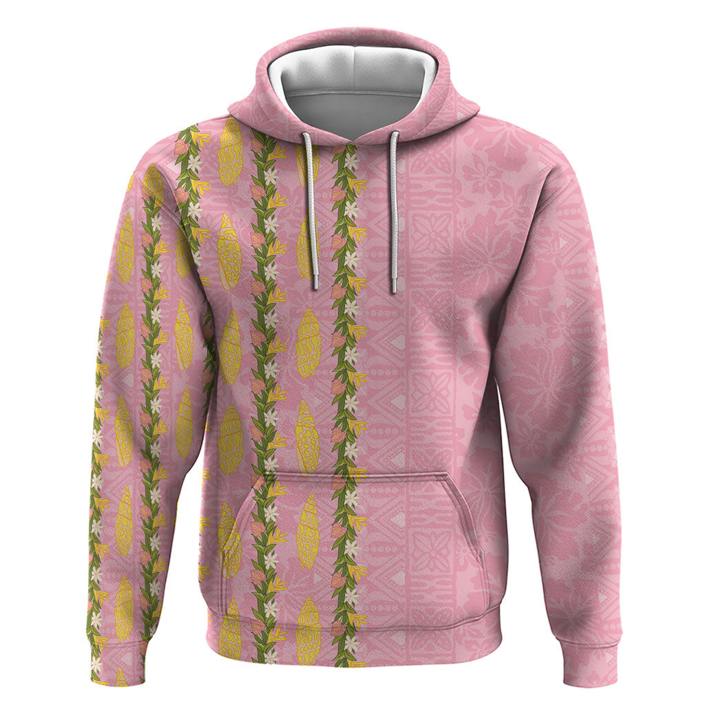 Hawaii Shell Tiare Anthurium Heliconia Lei Hoodie With Tapa Pattern Baby Pink LT05 Pullover Hoodie Pink - Polynesian Pride