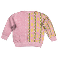 Hawaii Shell Tiare Anthurium Heliconia Lei Kid Ugly Christmas Sweater With Tapa Pattern Baby Pink LT05 - Polynesian Pride