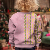 Hawaii Shell Tiare Anthurium Heliconia Lei Kid Ugly Christmas Sweater With Tapa Pattern Baby Pink LT05 - Polynesian Pride