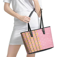 Hawaii Shell Tiare Anthurium Heliconia Lei Leather Tote Bag With Tapa Pattern Baby Pink