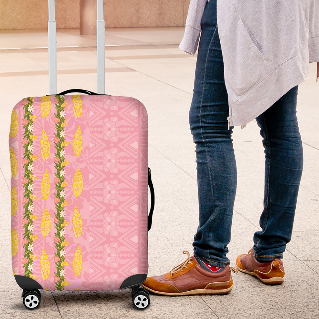 Hawaii Shell Tiare Anthurium Heliconia Lei Luggage Cover With Tapa Pattern Baby Pink LT05 Pink - Polynesian Pride
