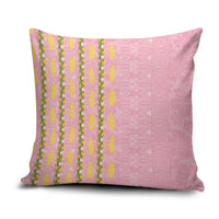 Hawaii Shell Tiare Anthurium Heliconia Lei Pillow Cover With Tapa Pattern Baby Pink