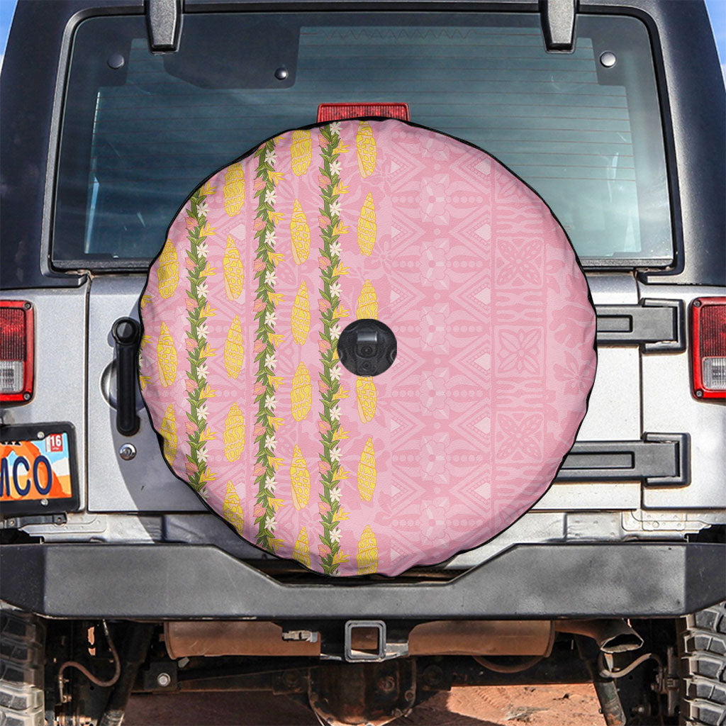 Hawaii Shell Tiare Anthurium Heliconia Lei Spare Tire Cover With Tapa Pattern Baby Pink