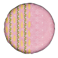 Hawaii Shell Tiare Anthurium Heliconia Lei Spare Tire Cover With Tapa Pattern Baby Pink