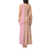 Hawaii Shell Tiare Anthurium Heliconia Lei Tank Maxi Dress With Tapa Pattern Baby Pink
