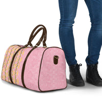 Hawaii Shell Tiare Anthurium Heliconia Lei Travel Bag With Tapa Pattern Baby Pink