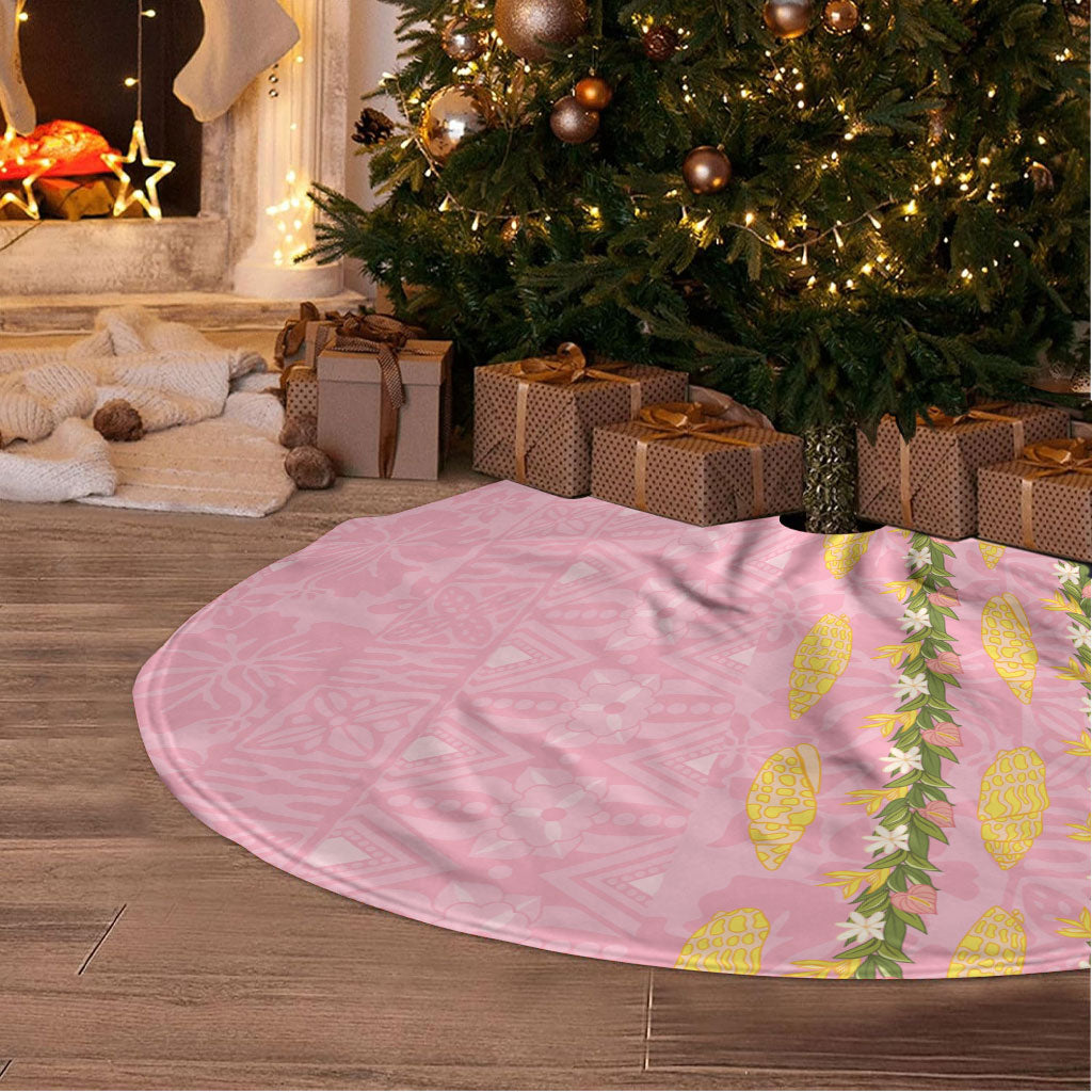 Hawaii Shell Tiare Anthurium Heliconia Lei Tree Skirt With Tapa Pattern Baby Pink