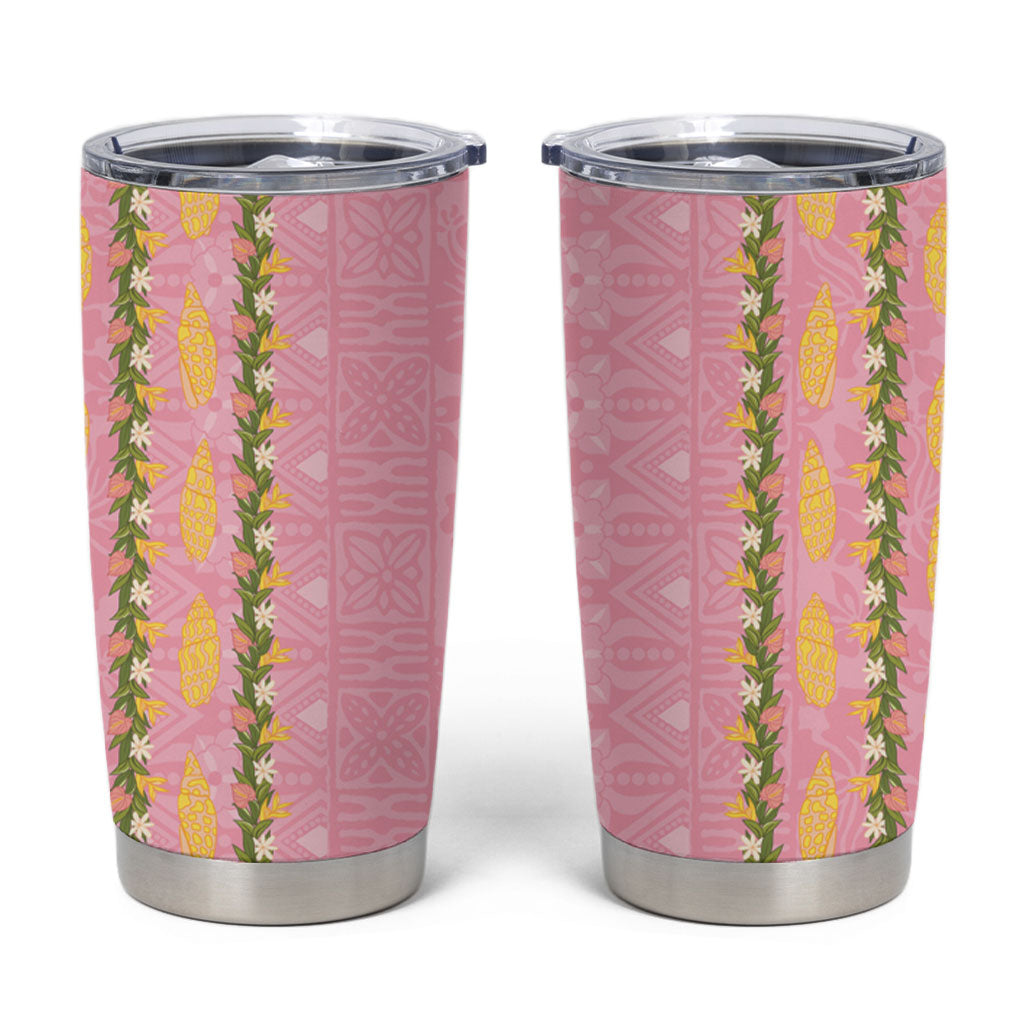 Hawaii Shell Tiare Anthurium Heliconia Lei Tumbler Cup With Tapa Pattern Baby Pink LT05 Pink - Polynesian Pride