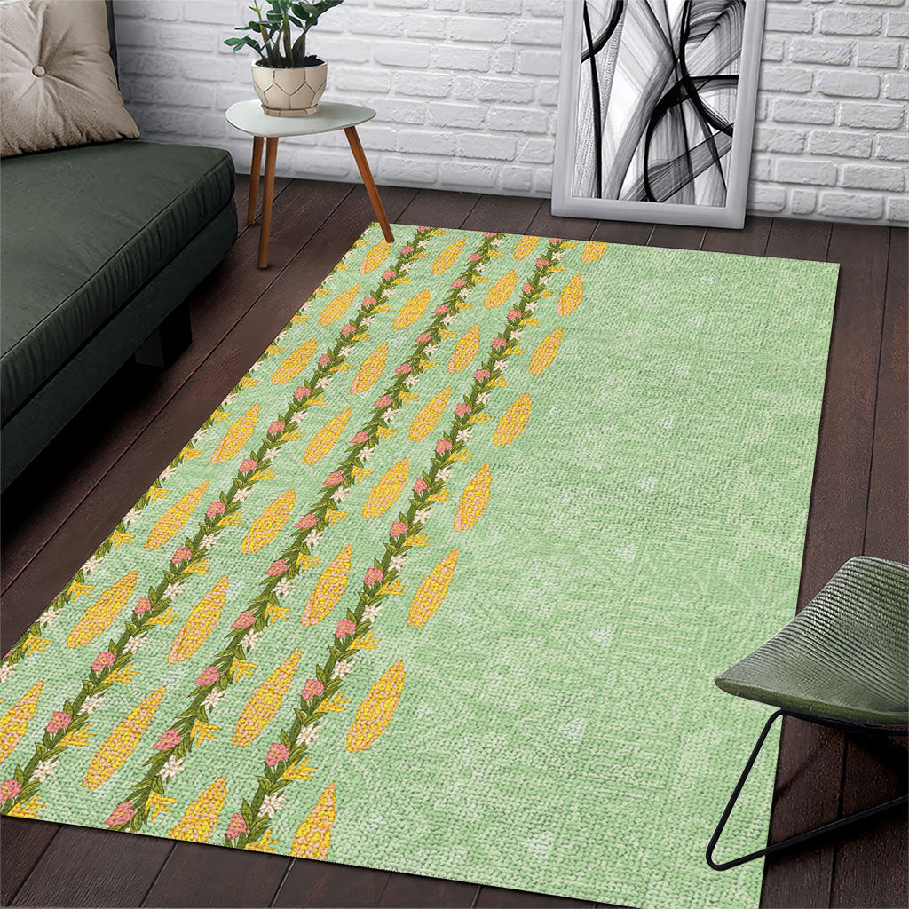 Hawaii Shell Tiare Anthurium Heliconia Lei Area Rug With Tapa Pattern Baby Green LT05 Green - Polynesian Pride