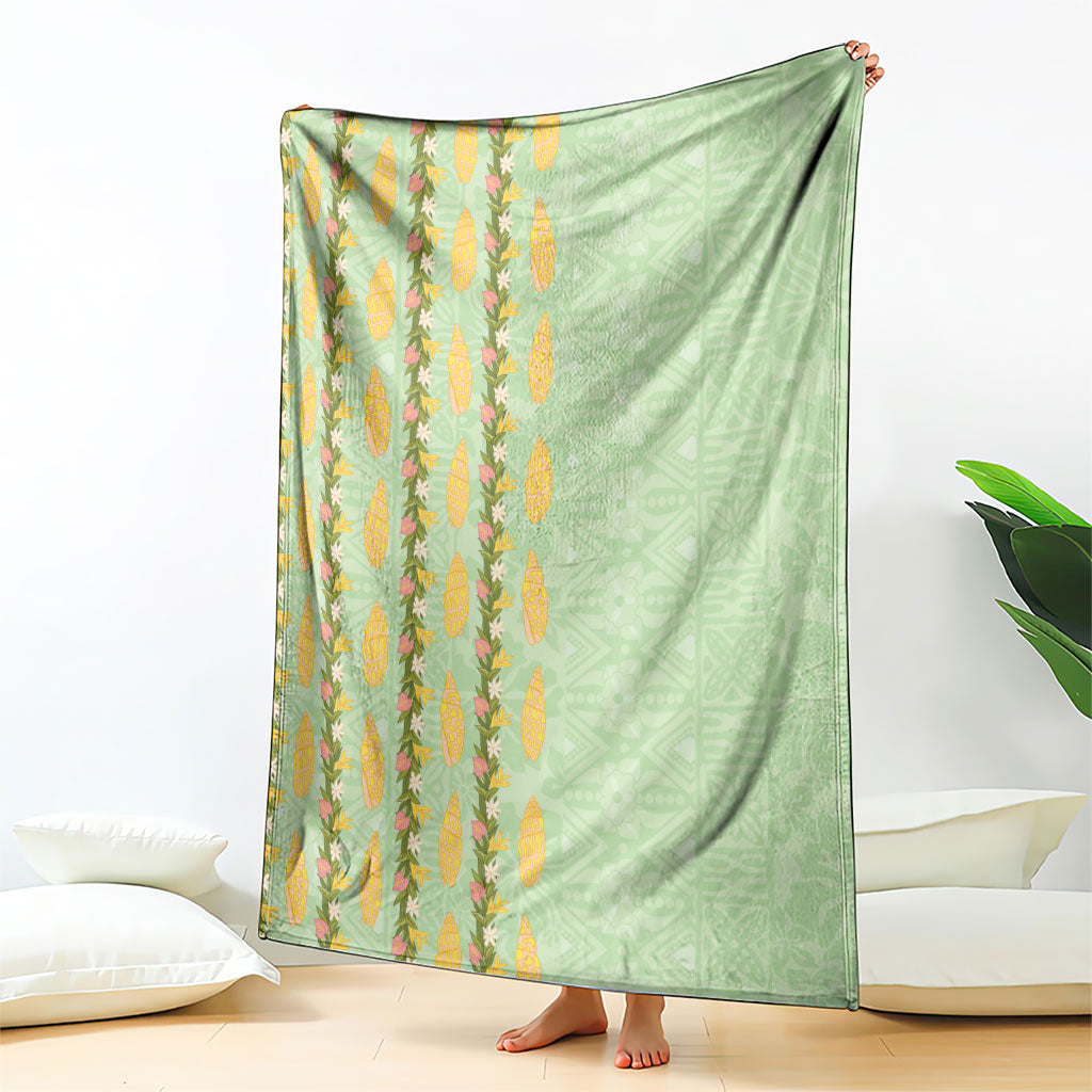 Hawaii Shell Tiare Anthurium Heliconia Lei Blanket With Tapa Pattern Baby Green