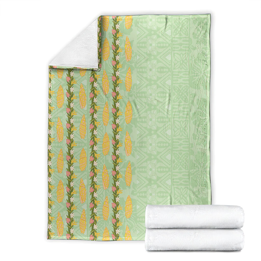 Hawaii Shell Tiare Anthurium Heliconia Lei Blanket With Tapa Pattern Baby Green