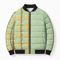 Hawaii Shell Tiare Anthurium Heliconia Lei Bomber Puffer Jacket With Tapa Pattern Baby Green